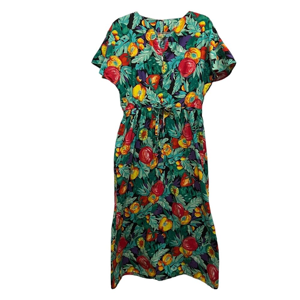 Fruit Tropical Dress Handmade Vintage Zip Front Tie Waist Women S to M Retro